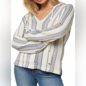 O’NEIL Campfire Mermaid Blue -White Striped Knit Hoodie Size XL